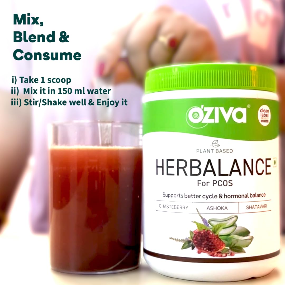 OZiva Plant Based HerBalance for PCOS Supplements for Women 250g and ACV Moringa for Weight Loss|3-in-1 Fat Oxidation Formula, 60 Effervescent Tablets (Green Ap
