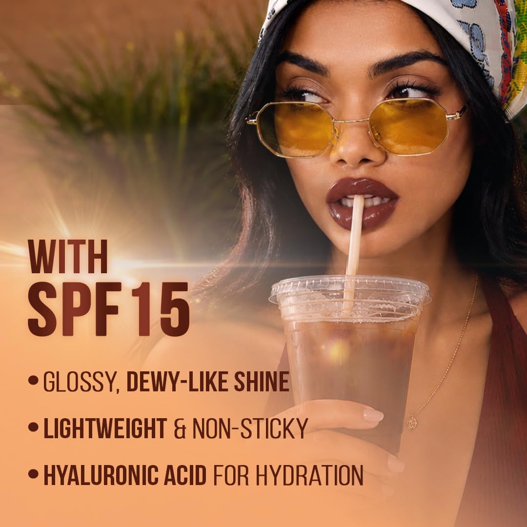 Staze Y.U.M.M.Y Lip Gloss Balm | 3-in-1 Gloss + Tint + Balm | High-Shine Glossy Finish | With SPF 15 | Non-sticky Formula with Hyaluronic Acid & Shea Butter | 05 Double Espresso | 2g