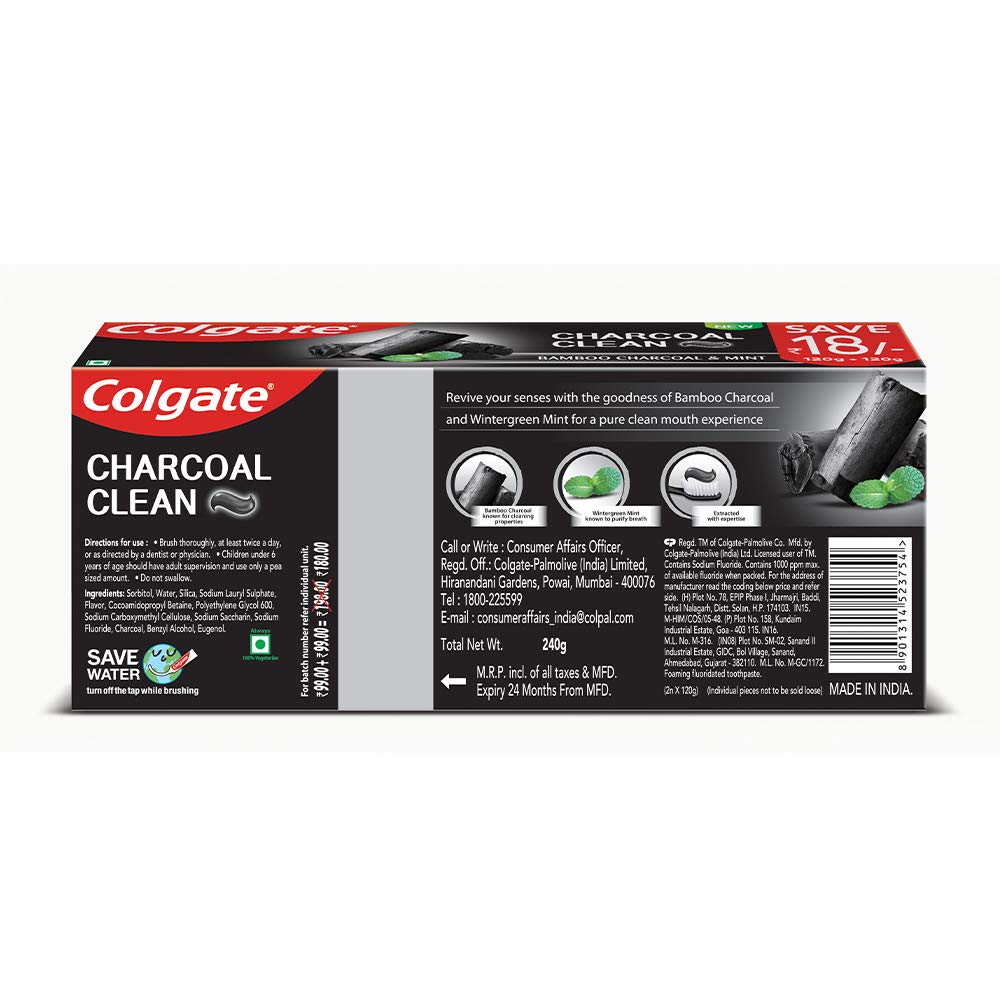 Colgate Charcoal Clean Deep Clean Oral Care Toothpaste, Bamboo Charcoal and Mint (Black Gel) 240g Saver Pack 240 g (Pack of 1)