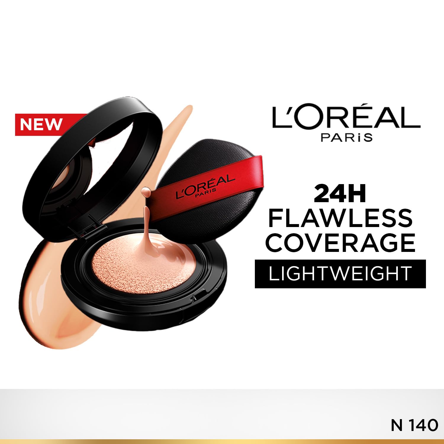 L'Oreal Paris Infallible Cushion Foundation, 24Hr Full Coverage, Glass-skin finish, No Oxidation, Shade 140, 11g