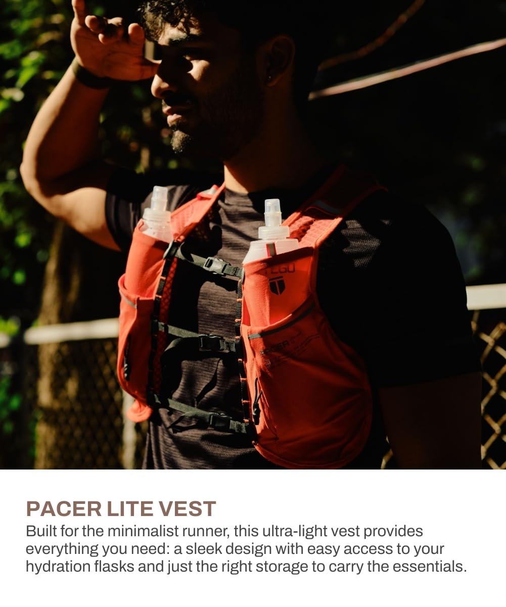 TEGO Pacer Lite Running Hydration Vest | Lightweight Minimalist Running Vest | Compatible with 200 ml / 250 ml / 500 ml Soft Flasks | Reflective | for Running &