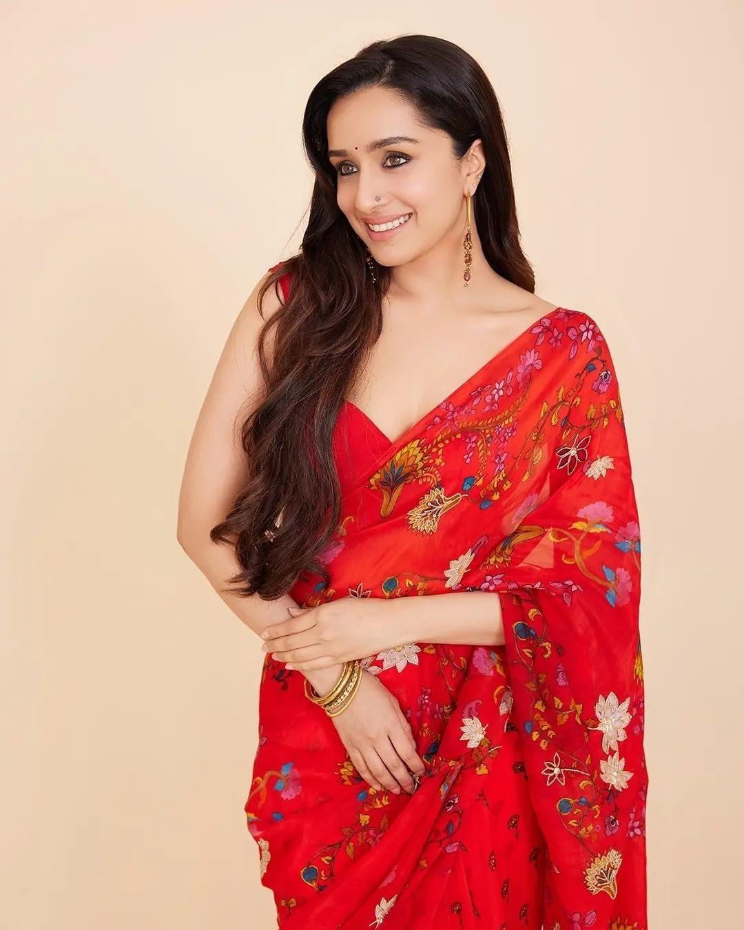 Sidhidata Women's Georgette Printed Saree With Unstitched Blouse Piece (shraddha kapoor stree 2 look Saree)