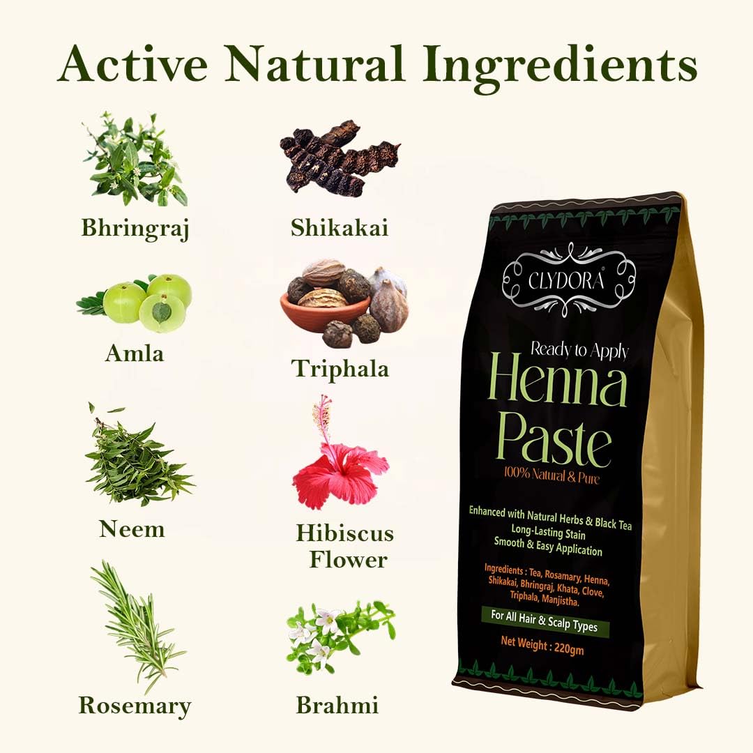 Ready to Apply Henna Paste | Herbal Natural Hair Color with Black Tea & Ayurvedic Herbs | Ammonia Free, No Chemicals | Brown Shade for Stronger, Shinier, Health