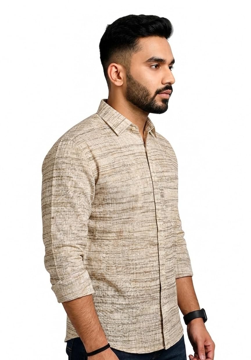 Khadi Cotton Full Sleeve Shirt for Men | Breathable Cotton Casual Shirt | Regular Fit | Lightweight Traditional Cotton Shirt for Men L Light Beige