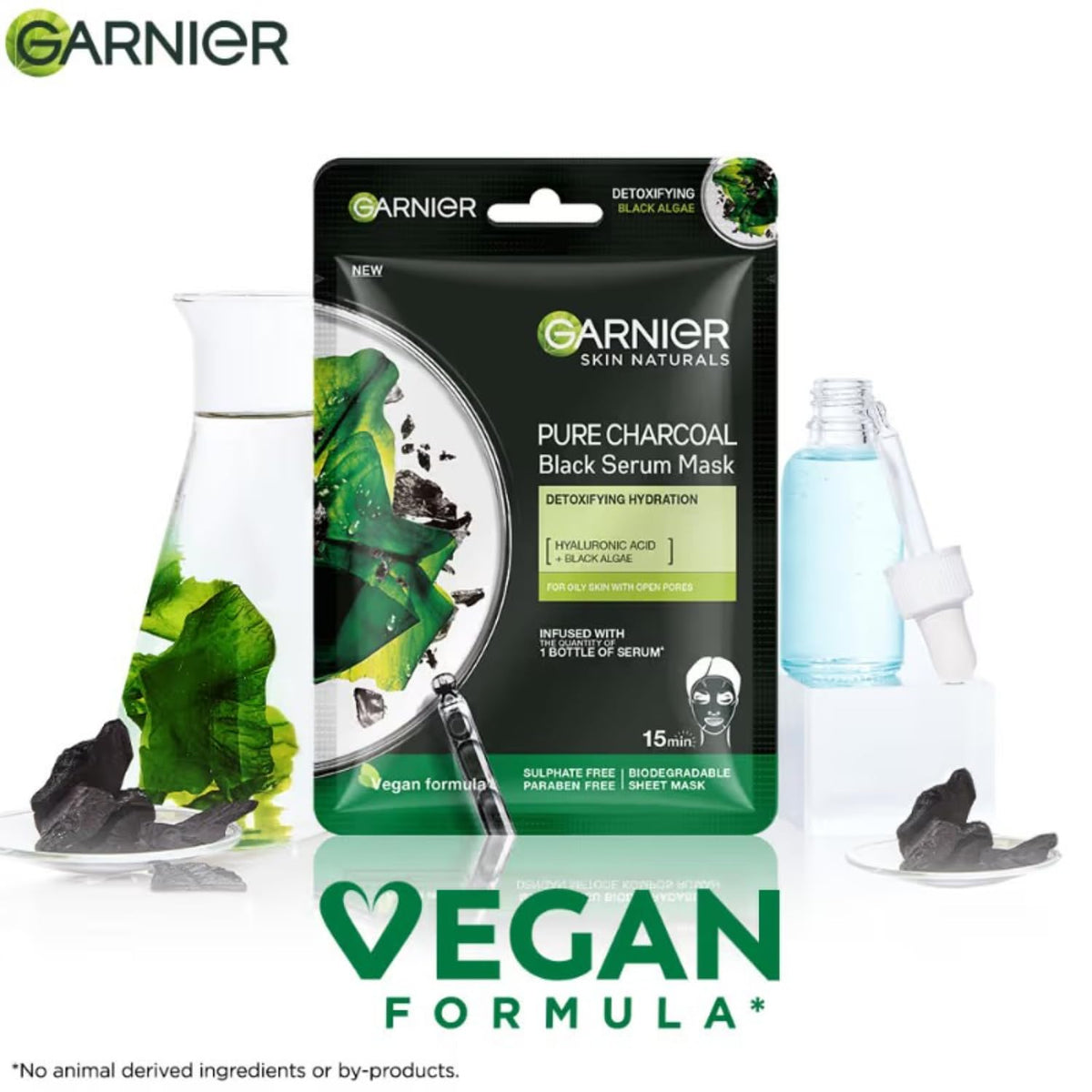 Garnier Skin Naturals, Face Serum Sheet Mask, Pack of 5 (Light Complete, Sakura, Blue, Green Tea, Charcoal)