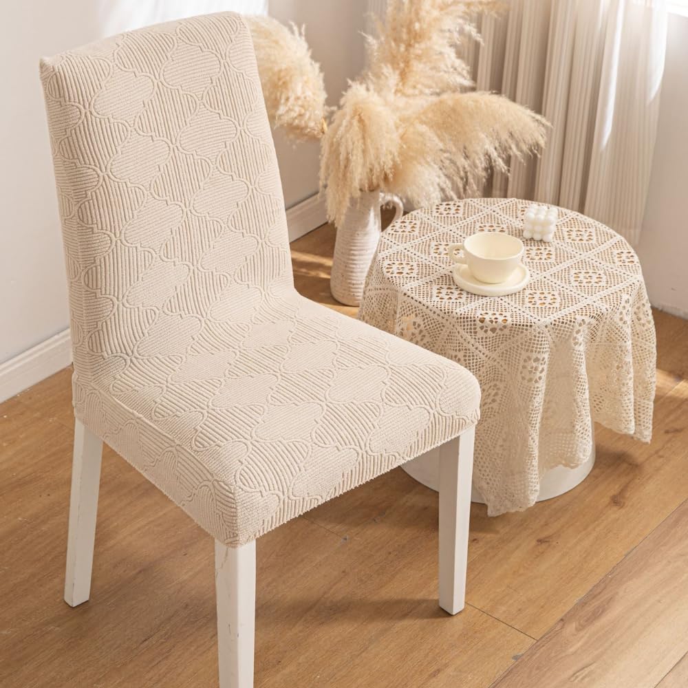 HOMETHREADS Stretchable Elastic Jacquard Chair Seat Cover – Removable & Washable, Durable Seat Protector for Dining Room, Kitchen, Restaurant & Party Chairs (Cr