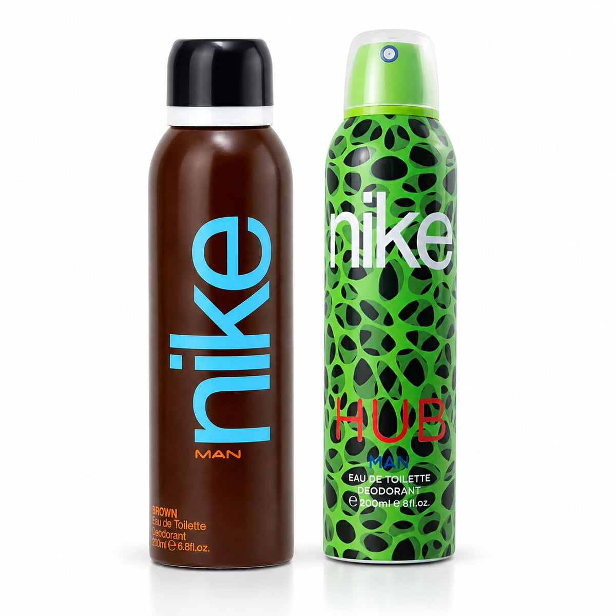 Nike Eau De Toilette Deodorant for Men - Combo pack of 2, Deos for Boys and Men, Sporty and Regular use deos (200ml*2) (Brown + Hub Green) Brown + Green