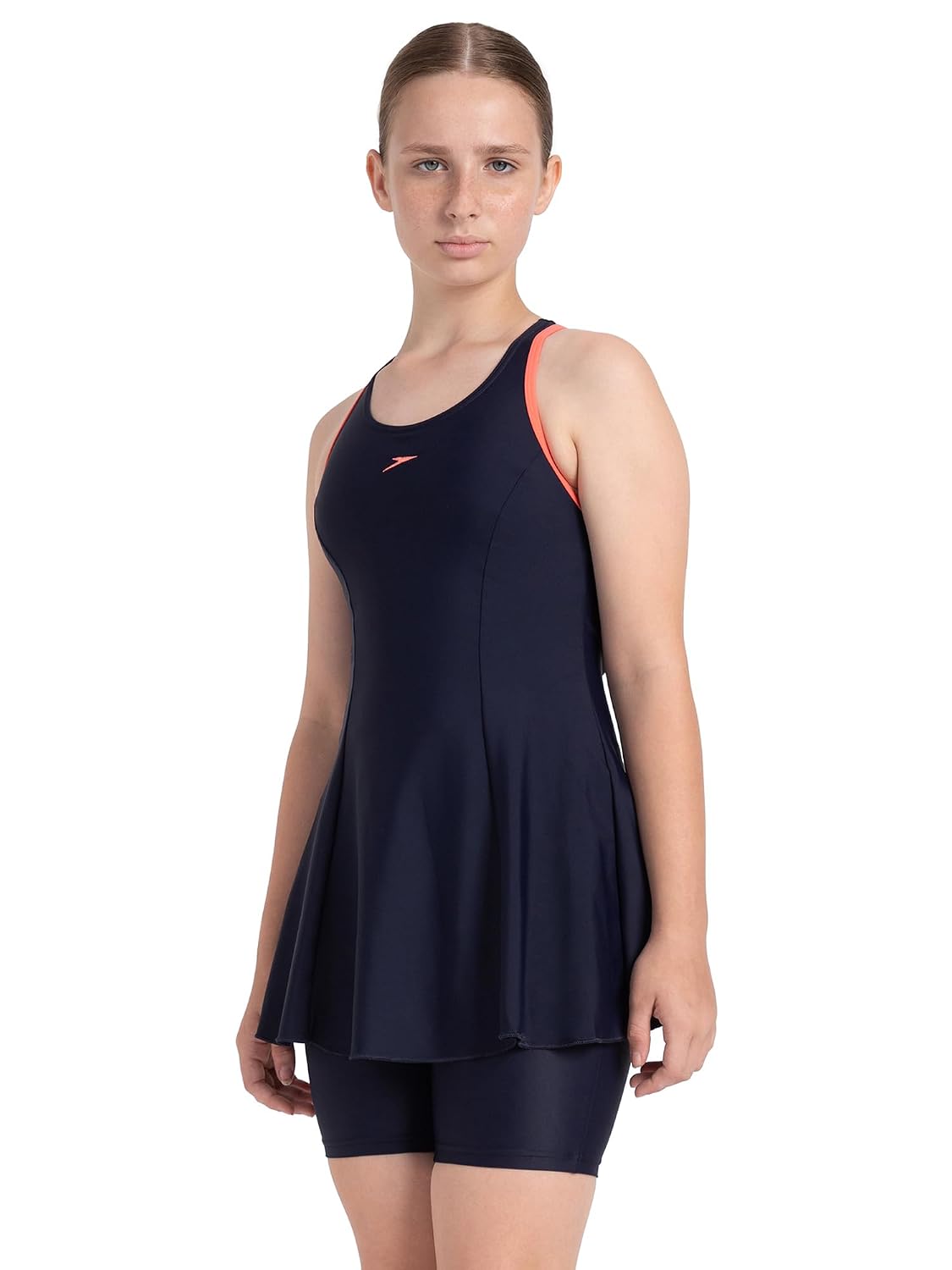 Speedo Girl's Endurance 10 Racerback Swimdress with Boyleg True Navy & Coral Sands 5 Years-6 Years