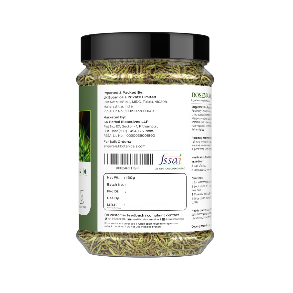 Bixa Botanical Rosemary Leaves 120g | Hair Growth Support & Reduce Dandruff Rosemary 120 g (Pack of 1)