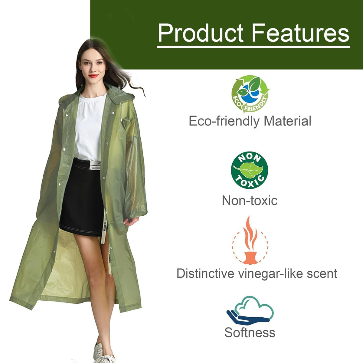 Pivalo EVA Rain Poncho for Men & Women-Lightweight Waterproof Raincoat with Hood Adjustable Drawstring & Button Closure Reusable Outdoor Rainwear for Men Women