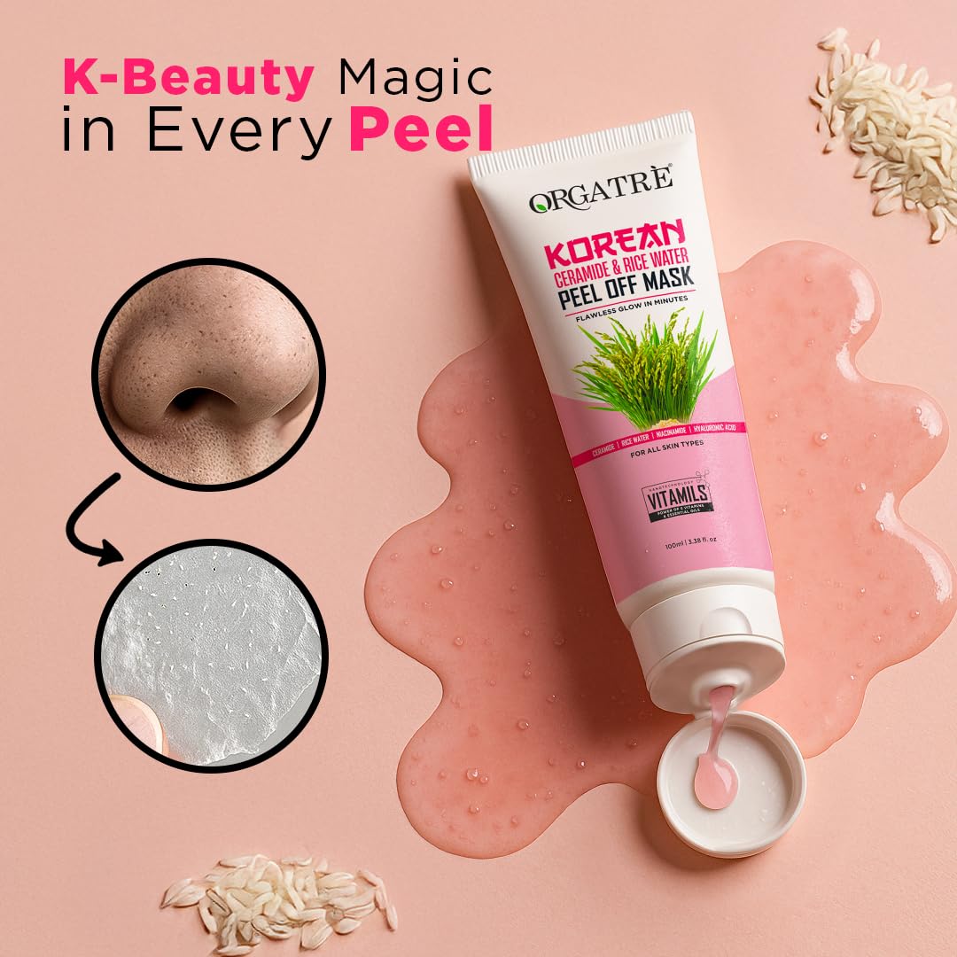 Orgatre Korean Peel Off Mask with Ceramide & Rice Water | Brightening & Hydrating Face Mask | Removes Blackheads, Dead Skin & Tan | For Glassy & Radiant Skin |