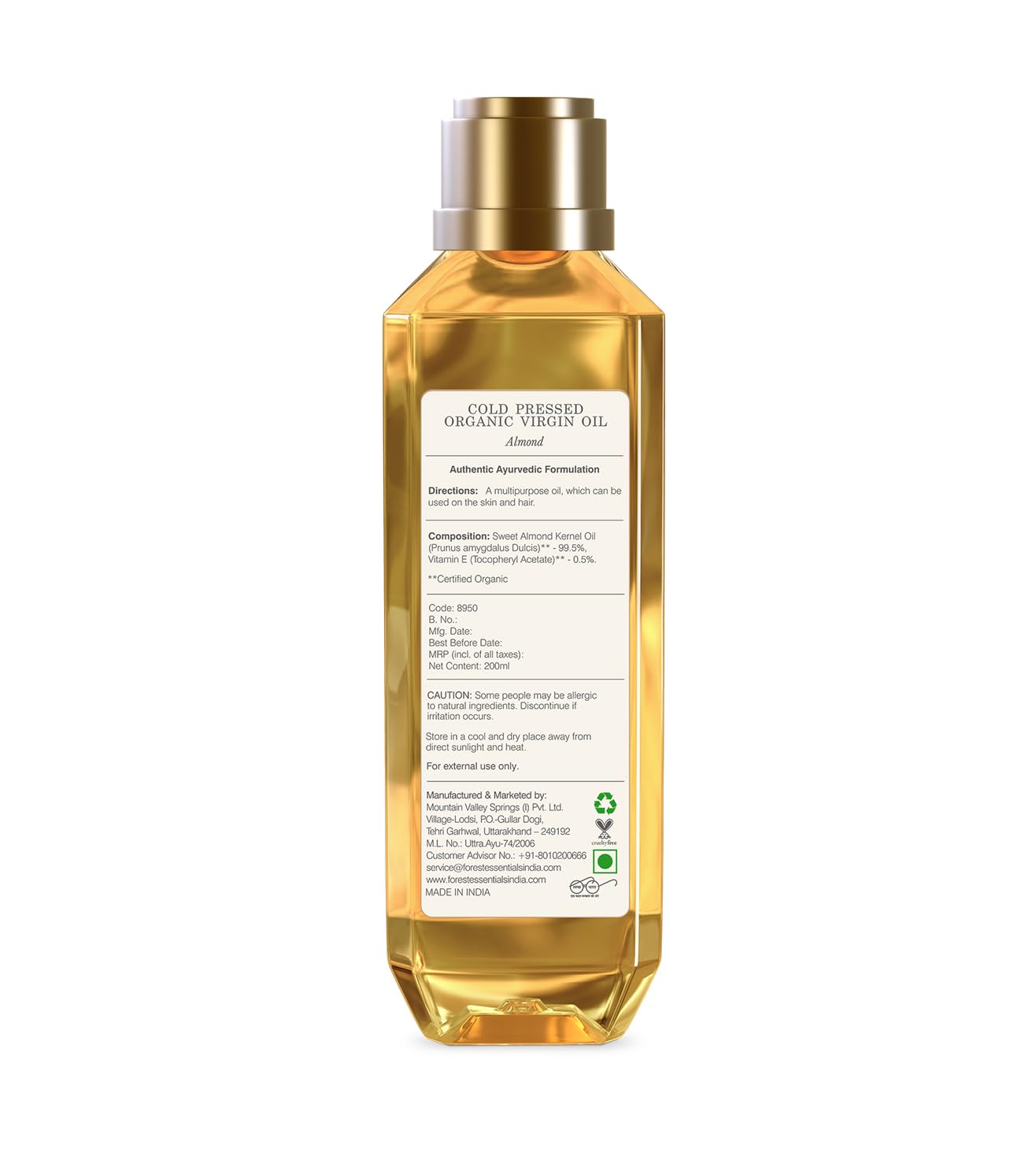 Forest Essentials Organic Pure Cold Pressed Almond Oil | 100% Pure & Natural