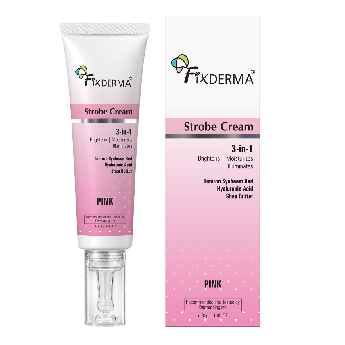 Fixderma Strobe Cream Pink 30g | Primer + Highlighter + Moisturizer | Shea Butter & Hyaluronic Acid | Intense Hydration | Flawless Radiant Dewy Skin | Illuminat
