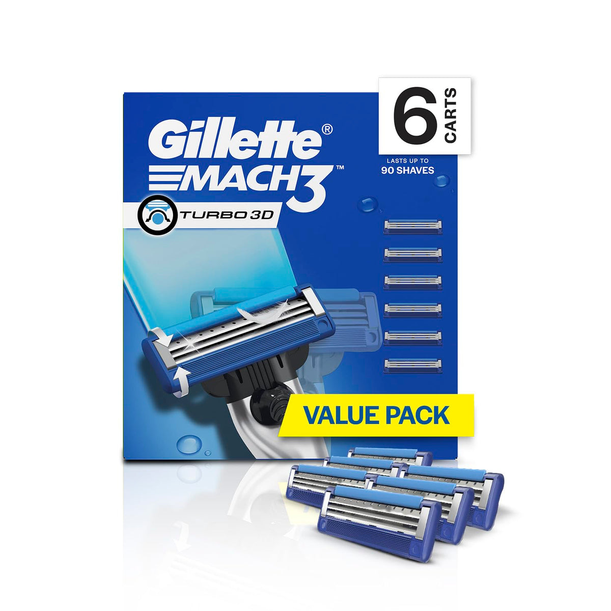 Gillette Mach3 Turbo, Pro Shaving Blades For Men | 10 Cartridges, Super Value Pack | Enhanced Lubrication | 10 Cartridges Last Up-To 150 Shaves | Your Most Comf