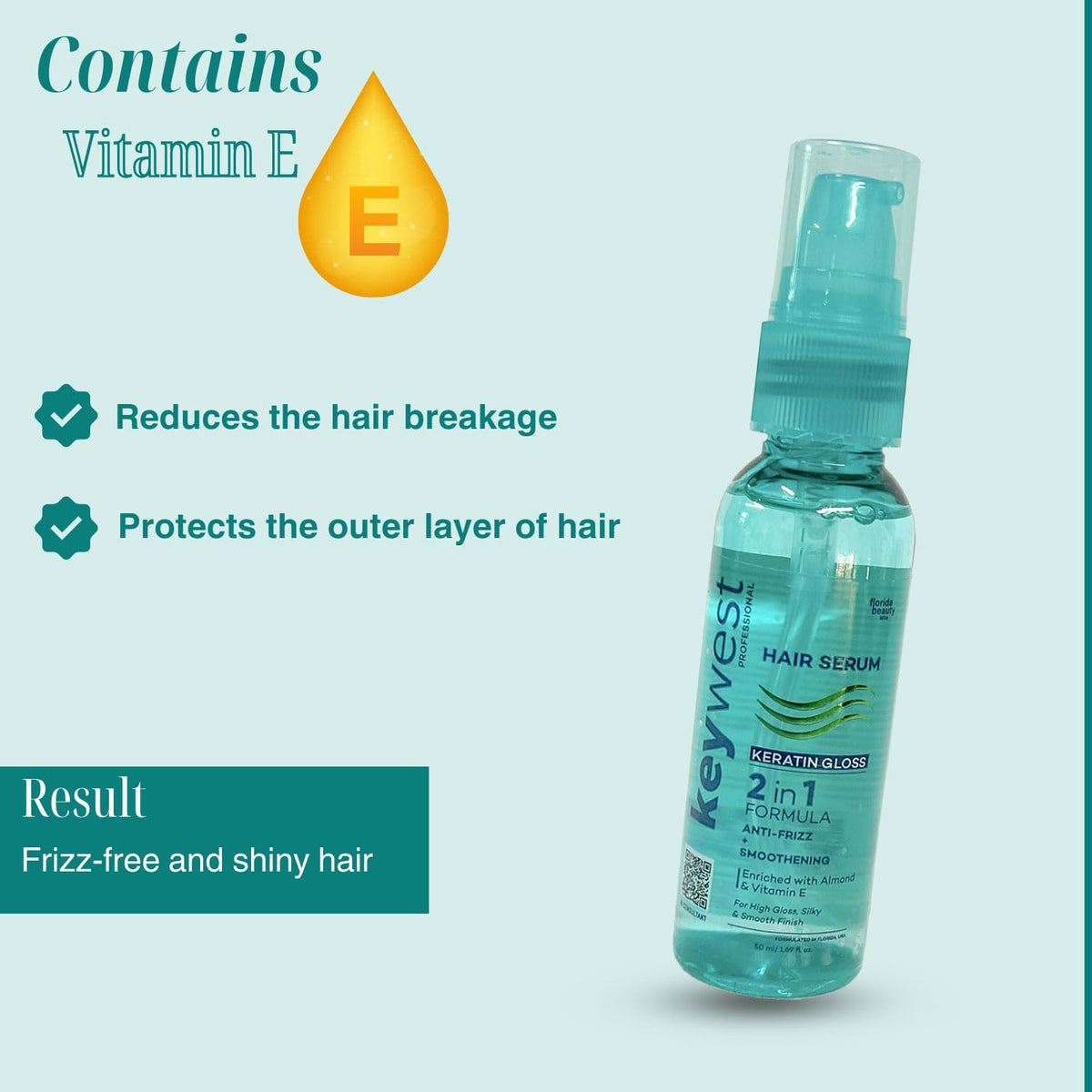 Keywest Professional Keratin Gloss Hair Serum for Women Men Dry Frizzy Hair, 50ml | 2in1 Formula Anti-Frizz + Smoothening | Enriched with Almond Oil & Vitamin E