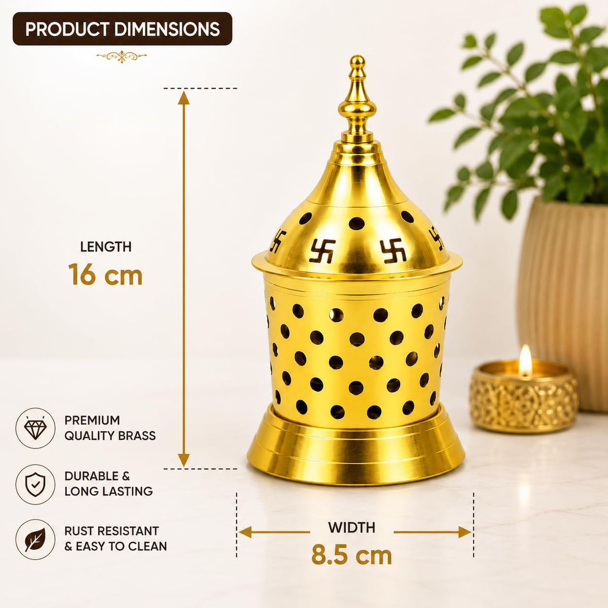 Brass Akhand Diya with Jyoti Diya Cover Divi Oil Lamp for Temple Spiritual Oil Wick Lamp Large