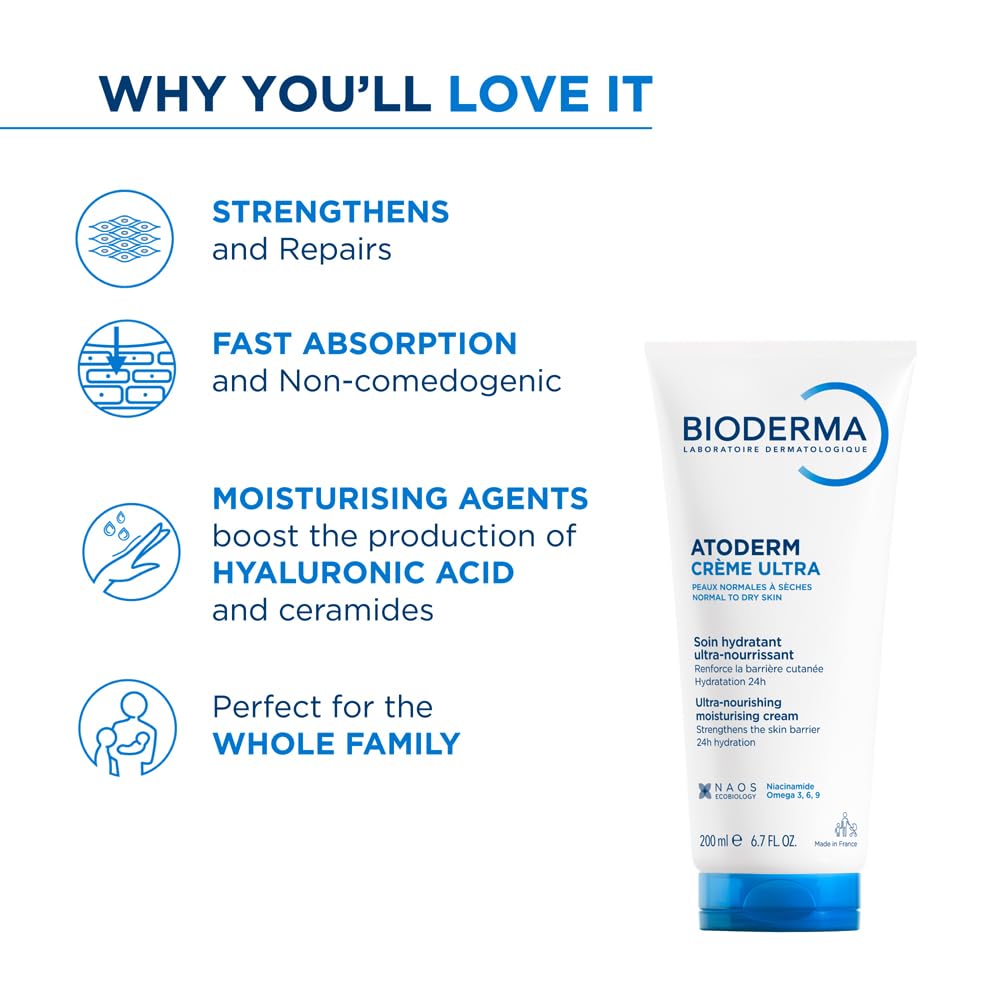 Bioderma Atoderm Creme Ultra-Nourishing - Moisturizer For Normal To Sensitive Dry Skin, 200ml