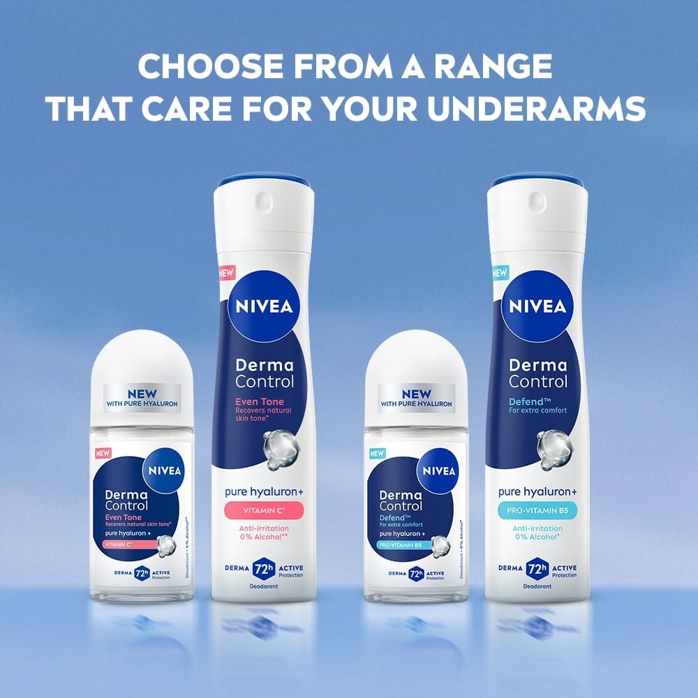NIVEA Derma Control Defend Underarm Deo Roll-On for Women | Defends Against Irritation | 72H Derma Active Protection | With Pure Hyaluronic Acid & Pro-Vitamin B