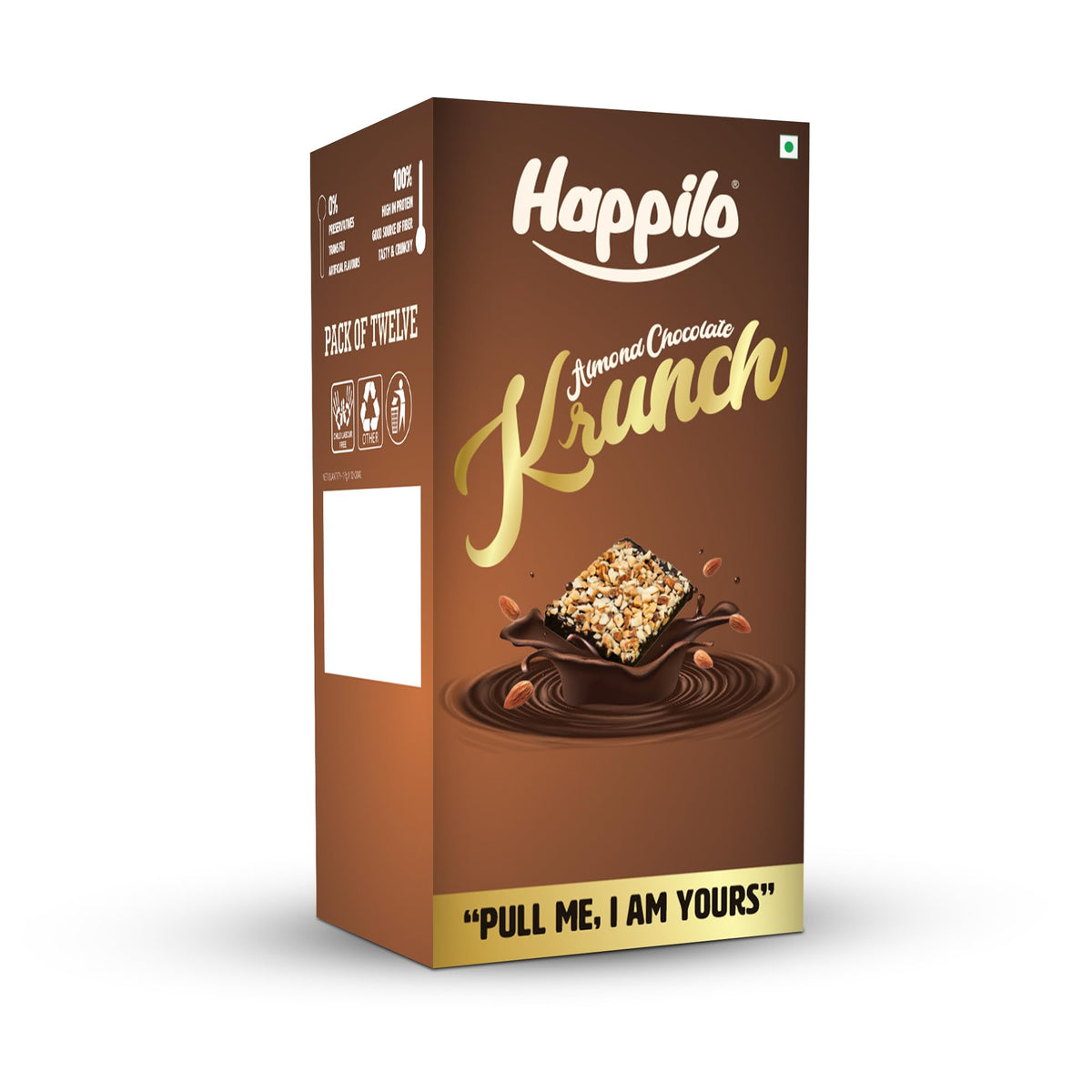 Happilo Premium Almond Chocolate Krunch Box 17g (Pack of 6), 10% Protein, 40% Almonds, Nutrient Rich, High in Protein and Fiber Bar