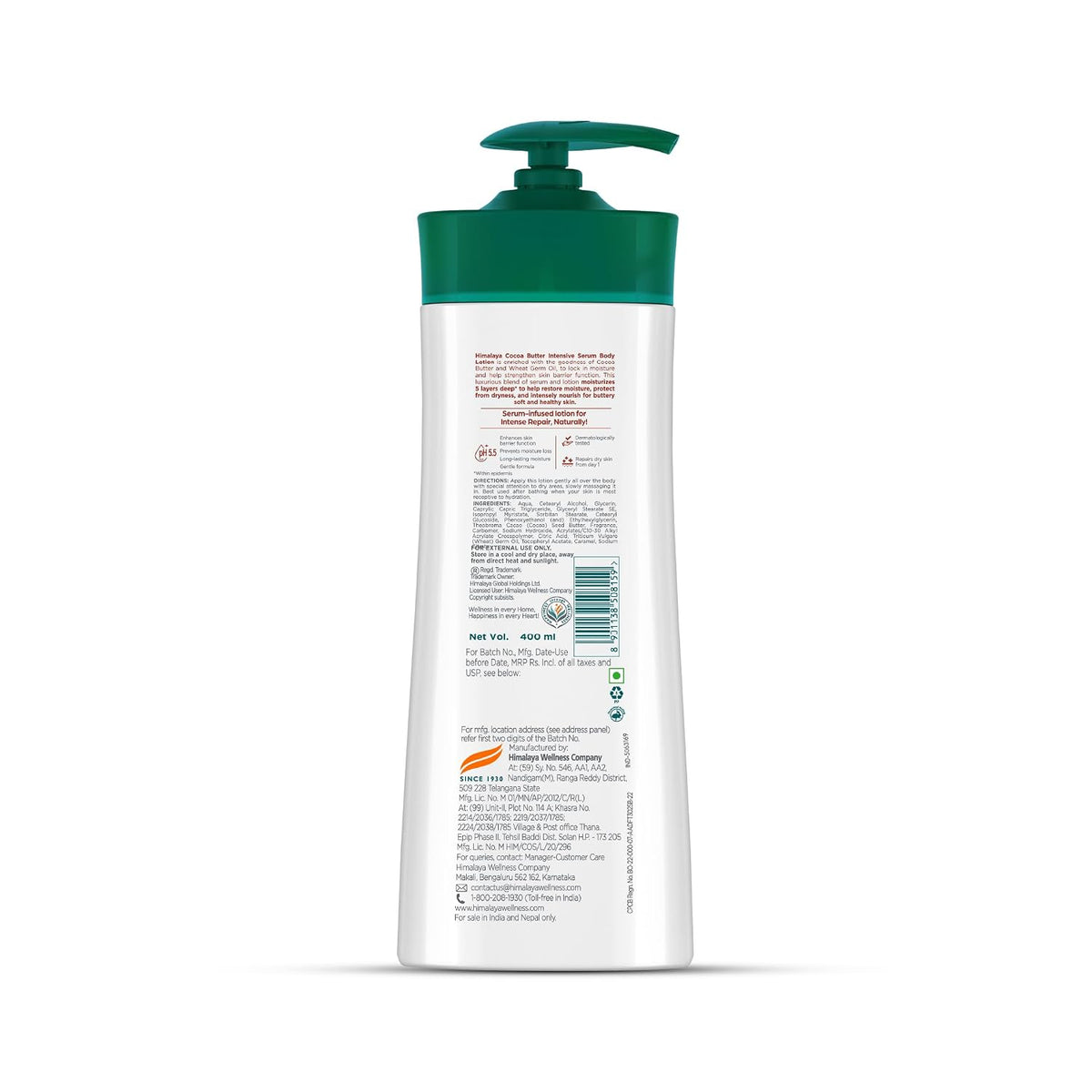 Himalaya Cocoa Butter Intensive Serum Body Lotion 400ml | 48 H Moisturization | pH 5.5 | With Cocoa Butter & Wheat Germ Oil Extracts| For Dry Skin Body Lotion,4