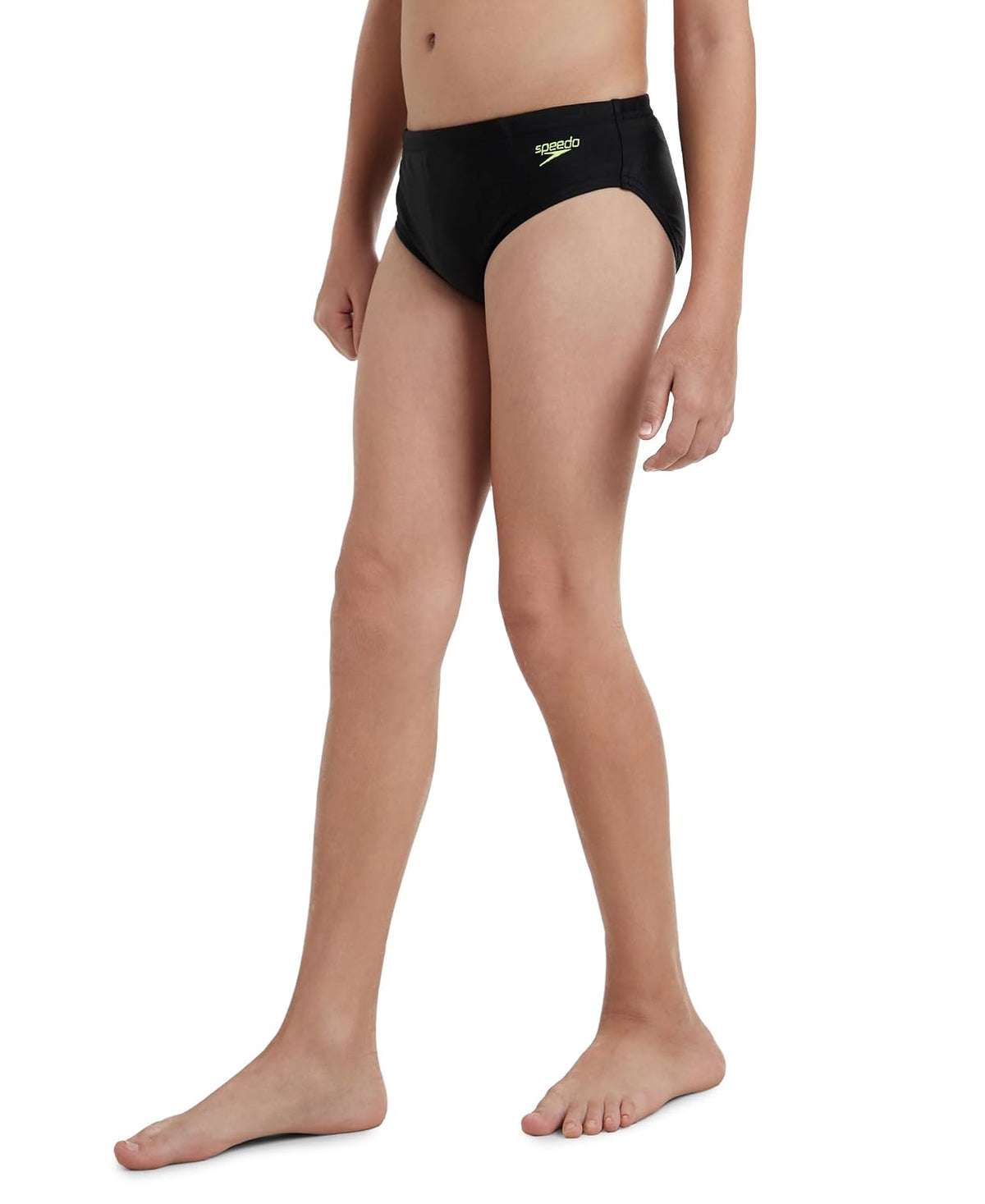 Speedo Boy's Endurance10 Lycra Brief | UPF 40+ Sun Protection Black & Hyper Yellow 7 Years-8 Years