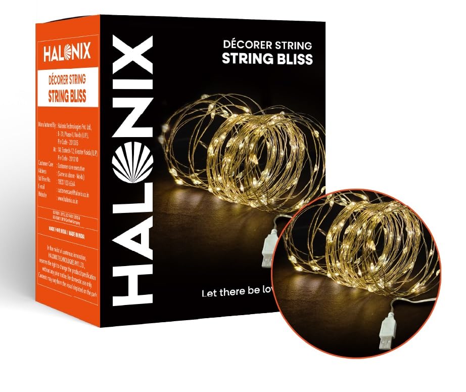 Halonix Bliss Rice Light | Decorative Light | Fairy Light | USB Powered | String Light | Diwali Light | Warm White| Pack 1 |Diwali Lights for Decoration for Hom