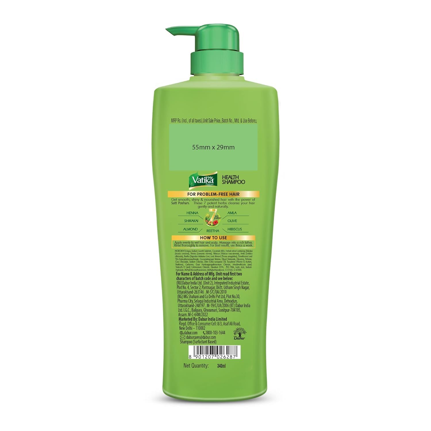 Dabur Vatika Health Shampoo - 340 ml | For Smooth, Shiny & Nourished Hair | Repairs Hair Damage, Controls Frizz | For All Hair Types | Goodness of Henna & Amla
