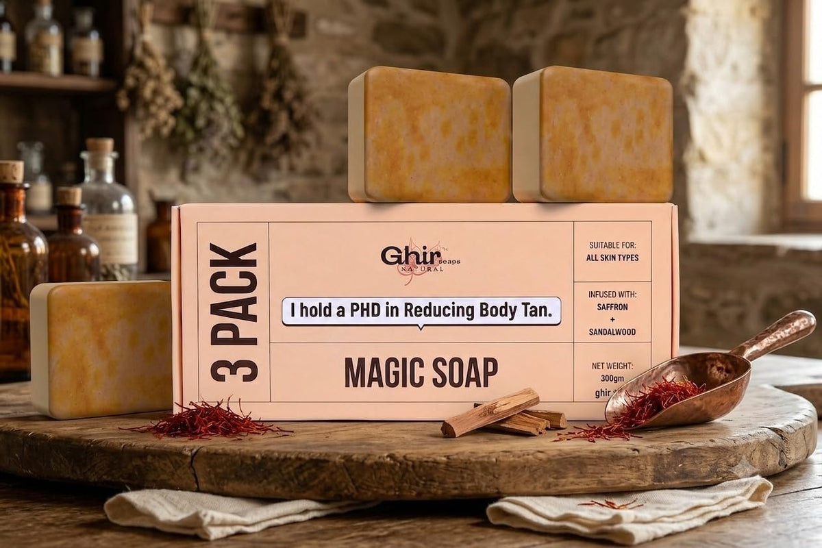 Ghir Natural Magic Soap for Tan Removal (300g, Pack of 3) – Infused with Saffron & Sandalwood for Glowing & Even Skin Tone