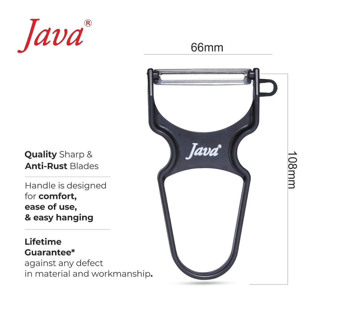 Java Rapid INOX Peeler with Stainless Steel Double Edge Blade, ABS Plastic Handle, Ergonomic Design, Dishwasher Safe, for Fruits and Vegetables (RED, Julienne)