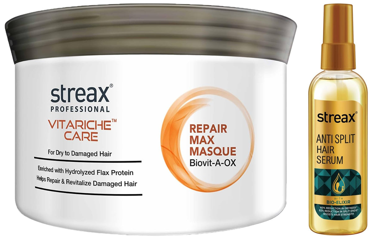 Streax Vitariche Care Smooth and Shine Hair Mask For Women Anti Split Hair serum, 100 ml I with Bio - Elixir I Controls split ends I 82% reduction in Split Ends