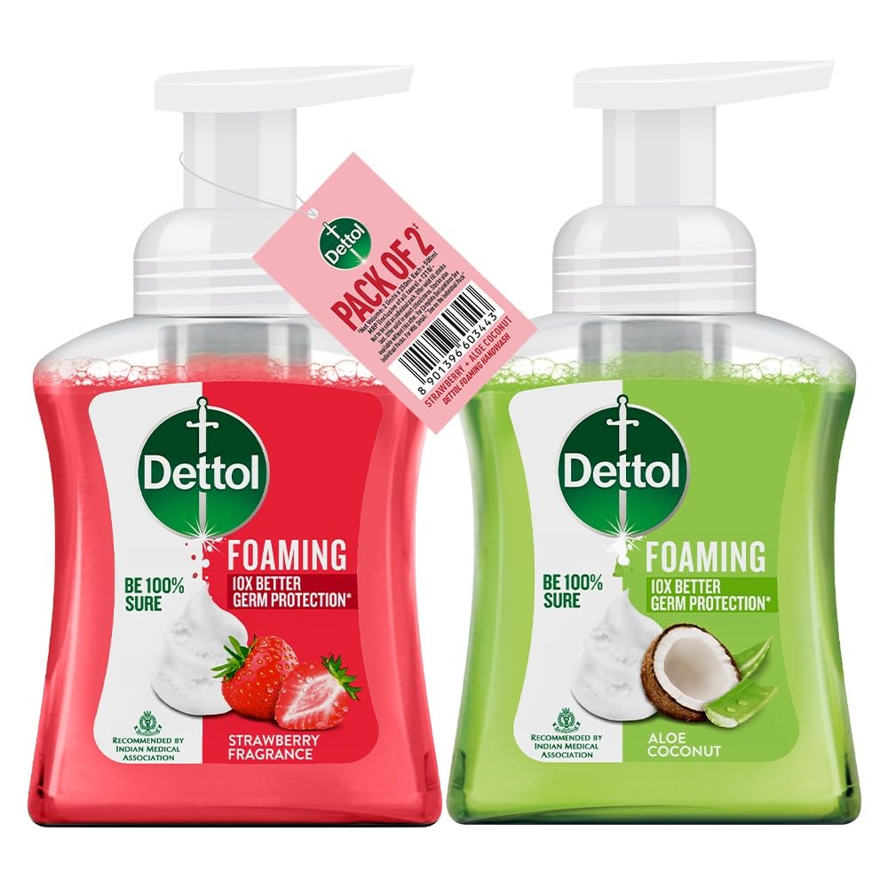 Dettol Aloe Coconut & Strawberry Foaming Handwash Pump 250ml (Pack of 2) Aloe Coconut (Pack of 2)