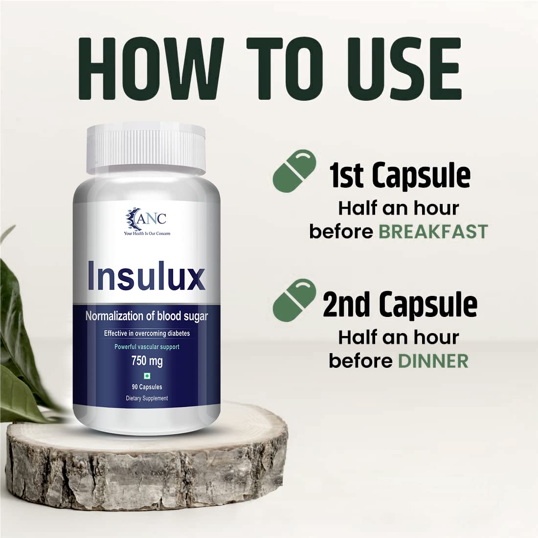 ANC Natural Insulux For Boost Energy,Endocrine Health & Diabetes Control (90 Capsules) With Jamun Seed Extract For Sugar control (90 Capsules)
