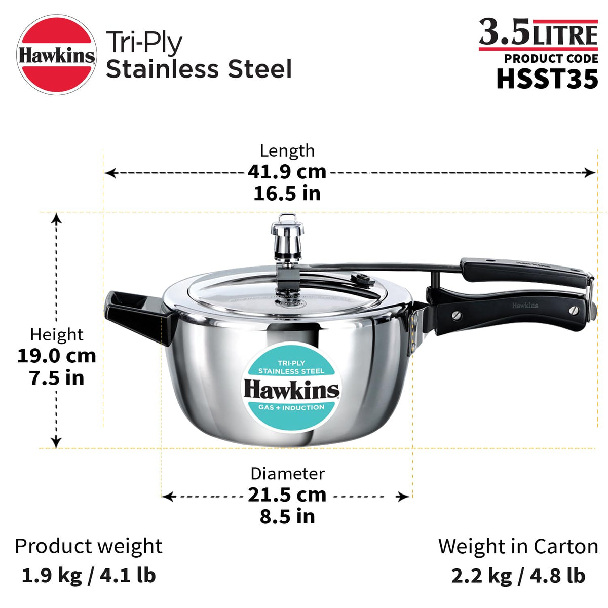 Hawkins 1.5 Litre Triply Stainless Steel Pressure Cooker, Inner Lid Induction Baby Cooker, Silver (HSST15) 1.5 Litres