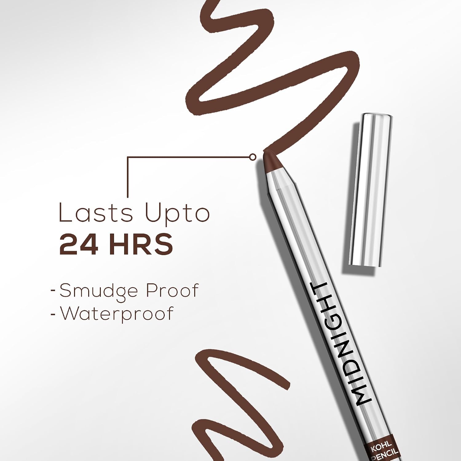RENEE Midnight Kohl Pencil- Brown | Waterproof, Smudge-proof Kajal With Sharpener | Matte Finish, Long-lasting Upto 24 Hours | One-swipe Application With Vitamin E | 1.5 g