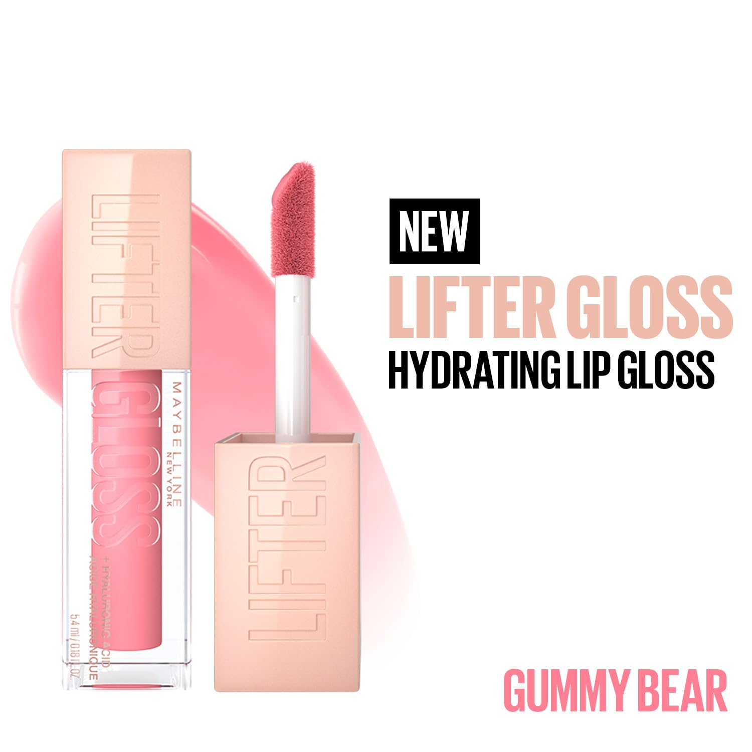 Maybelline New York Lifter Gloss Hydrating Honey'd Lip Gloss with Hyaluronic Acid |Gummy Bear, 5.4ml