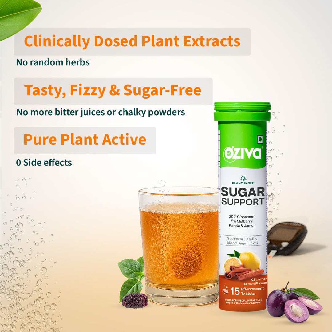 OZiva Sugar Support Effervescent, Blood Sugar Control, 30 Tabs