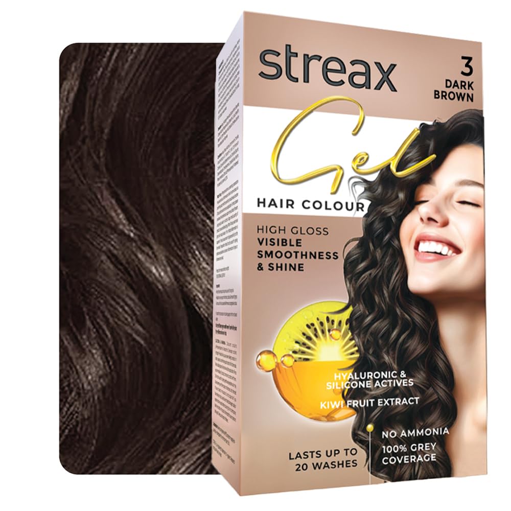 Streax Gel Hair Colour for Women & Men, Dark Brown 3, 150ml | Hair Colour Dark Brown| 100% grey coverage | Long Lasting Hair Color, Easy to Use | Ammonia-Free H