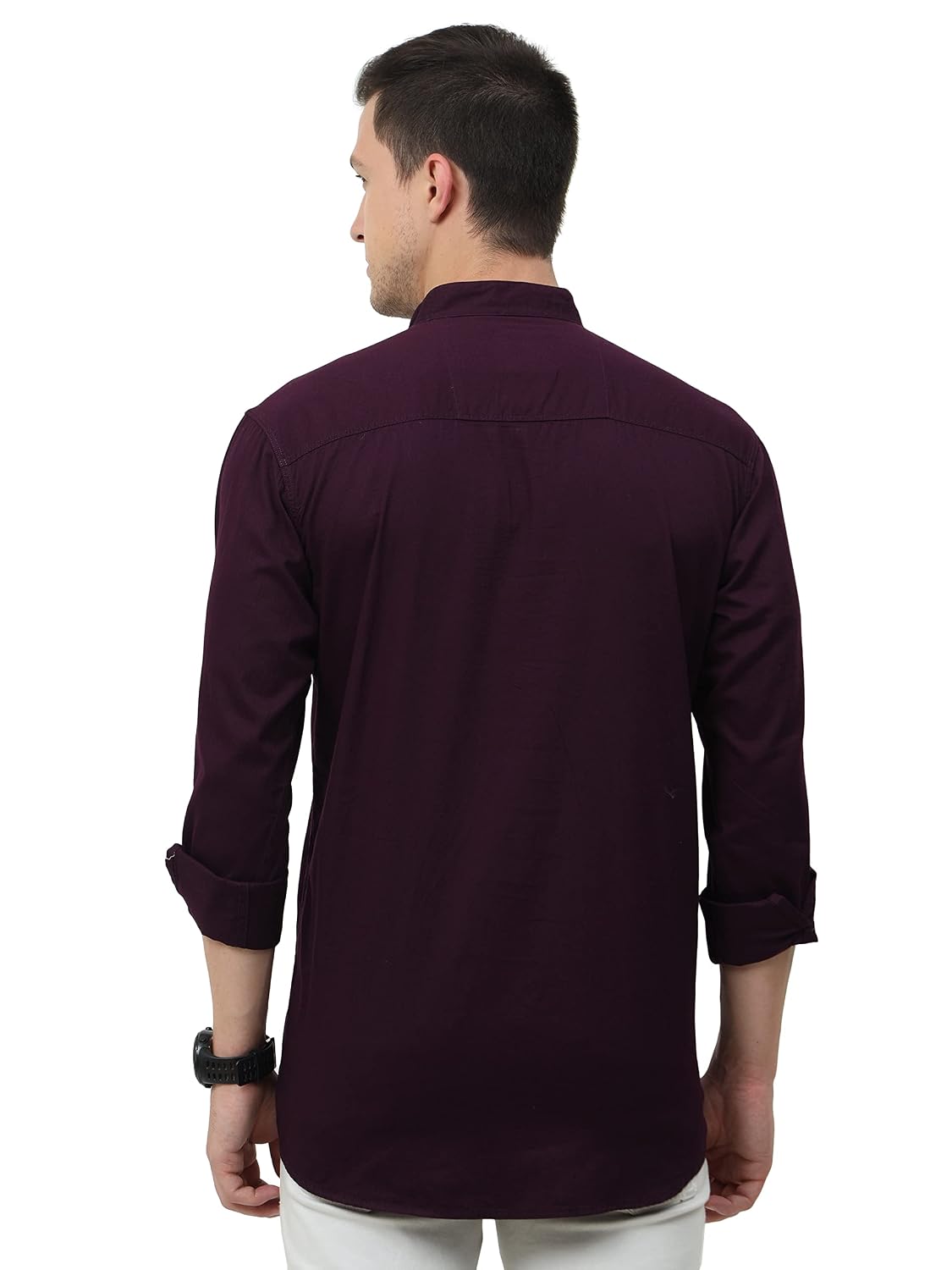 Miraan Men's Casual Cotton Short Kurta Tailored Fit Shirt With Mandarin Collar (Sigshortkurta) Purple XL
