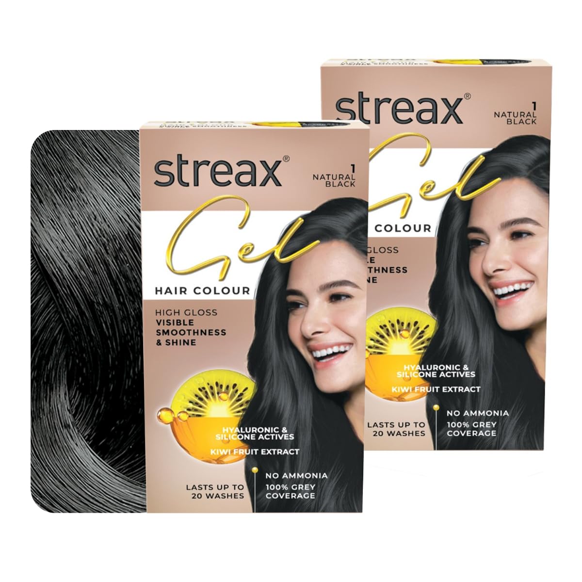 Streax Gel Hair Colour for Women & Men, Natural Black 1, 150 ml I Black I Ammonia Free, Hair Dye |Permanent Hair Colour| 100% Grey Coverage| Brown Hair Color|La