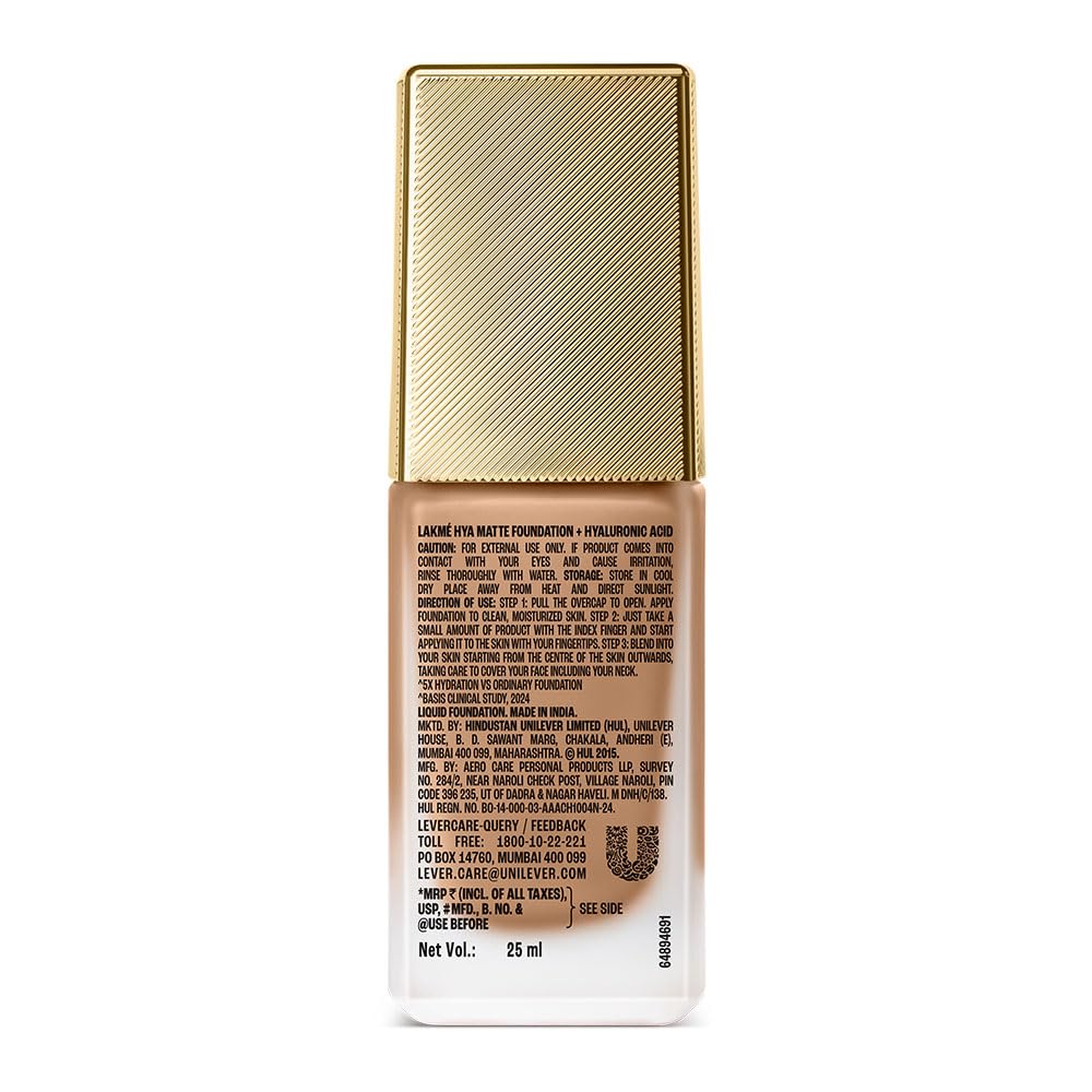 LAKMÉ 9to5 Hya Matte Full coverage Liquid All skin type Foundation + Hyaluronic Acid Neutral Almond - 25ml