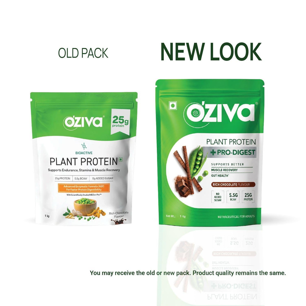 OZiva Plant Protein + Pro-Digest | 25g Protein | Chocolate Flavour |1 kg Chocolate 1000 g