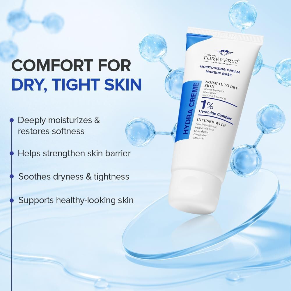 Daily Life Forever52 Hydra Creme Moisturizing Cream + Makeup Base with 1% Ceramide Complex | Hydrating Primer with Hyaluronic Acid, Shea Butter & Vitamin E | Smooth Base for Normal to Dry Skin | 50 g