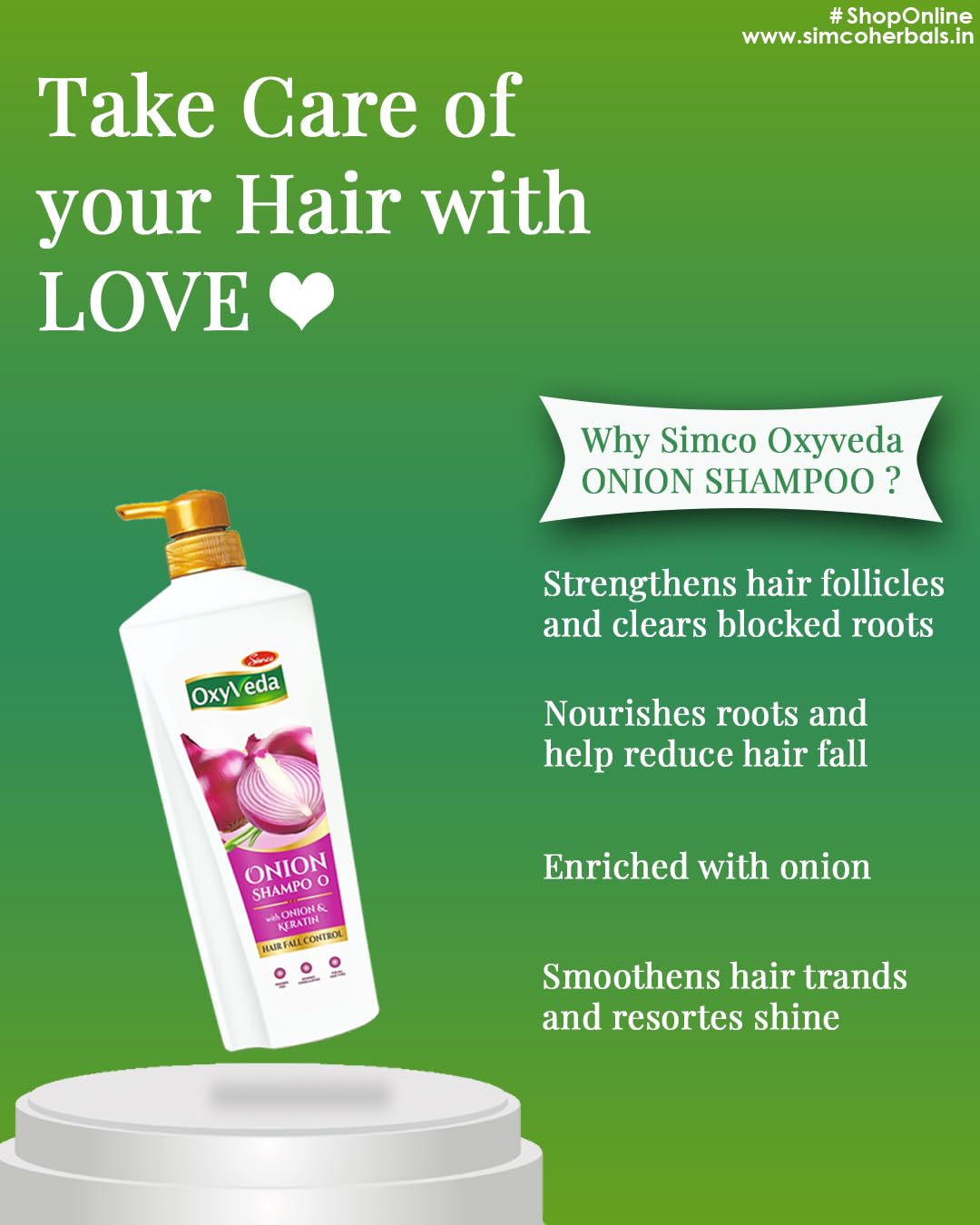 Simco Oxyveda Onion Shampoo 650ml | Hair Fall Control & Strengthening Formula