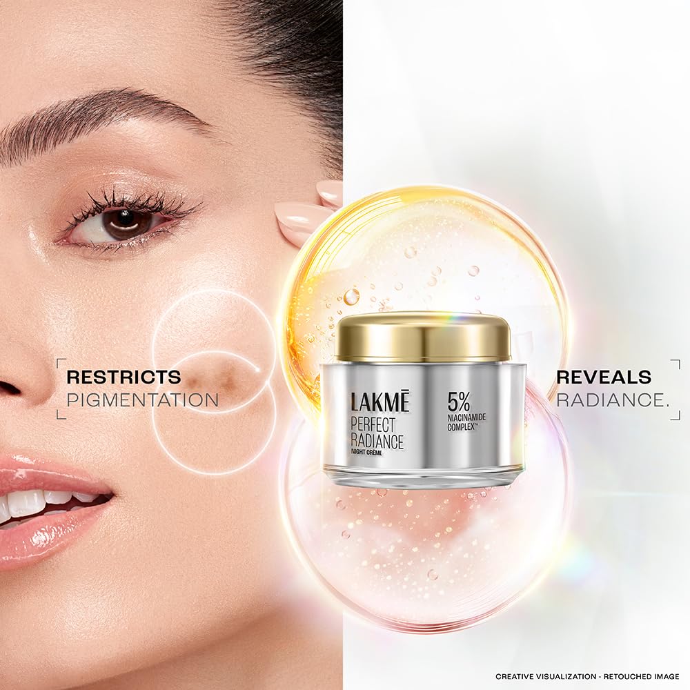 Lakme Absolute Perfect Radiance Brightening Night Cream 50 g|| Daily Repair Face Moisturizer for Illuminated|| Glowing Skin -With Glycerin & Niacinamide Night C