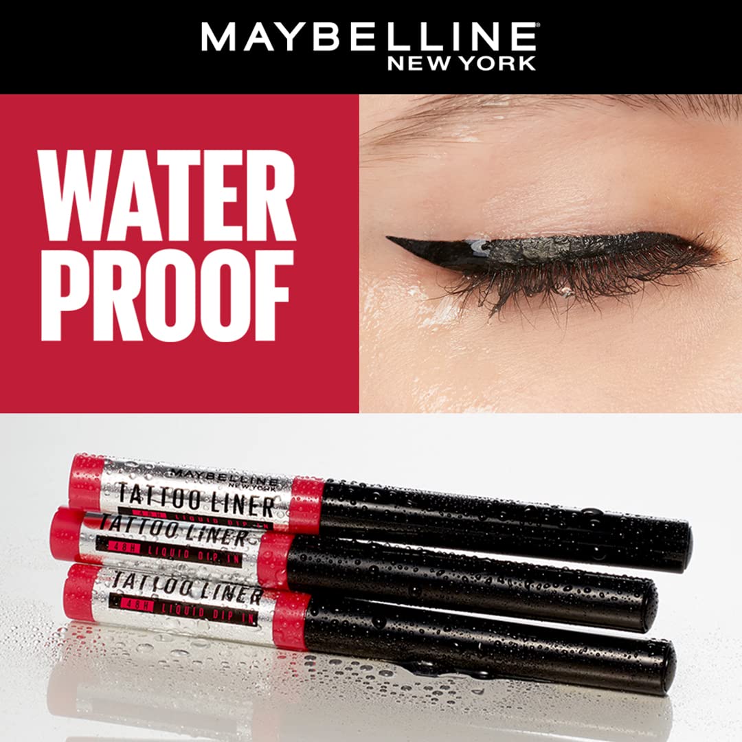 Maybelline New York Tattoo Liquid Eye Liner 48H Dip In, Black | Long Lasting Smudge Proof Eyeliner, Waterproof Eyeliner
