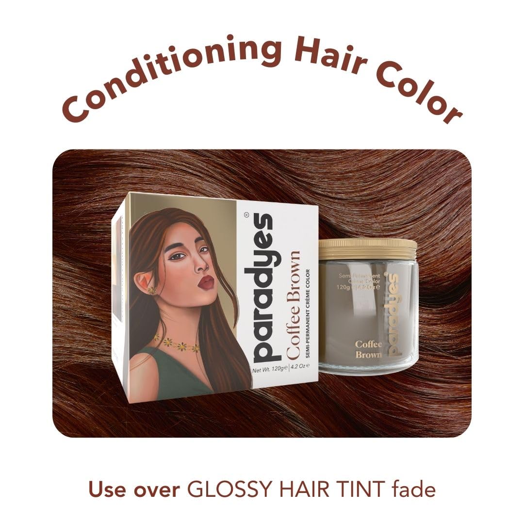 Paradyes Semi-Permanent Coffee Brown Hair Colour | Conditioner-Based DIY Colour | For Colour Refresh | Best on Pre-Lightened Hair | 120g