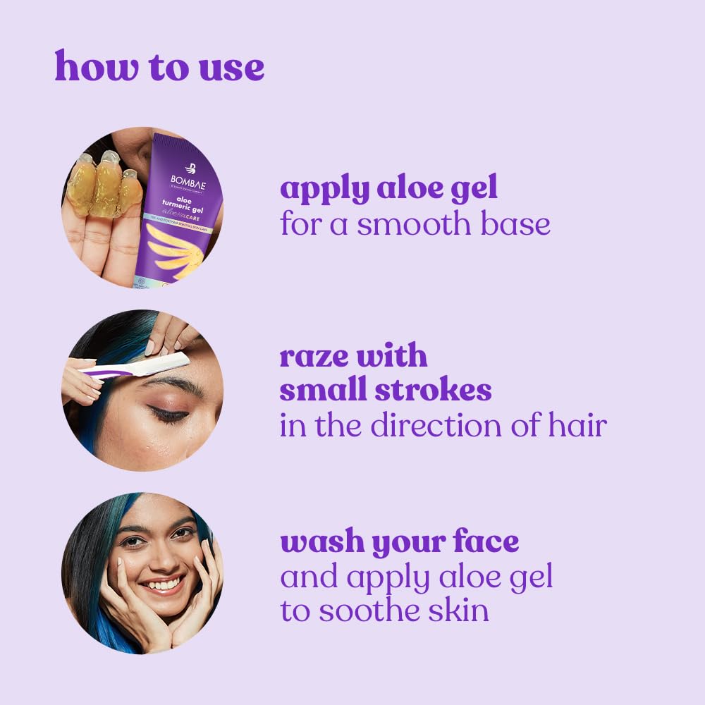 Bombae Reusable Face Razor For Woman Facial Hair - 3 Eyebrow Razor| Instant Glow & Painless Hair Removal | For Eyebrows, Upper Lip, Chin, Peach Fuzz, Forehead,