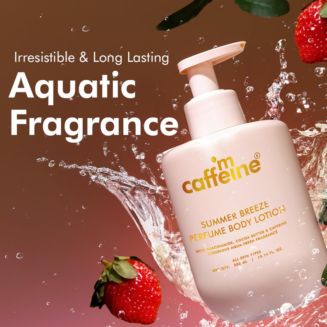 mCaffeine Summer Breeze Perfume Body Lotion|Niacinamide, Cocoa Butter & Shea Butter For Deep Moisturization|Lightweight, Non-Sticky|Aqua-Fresh Beachy Fragrance