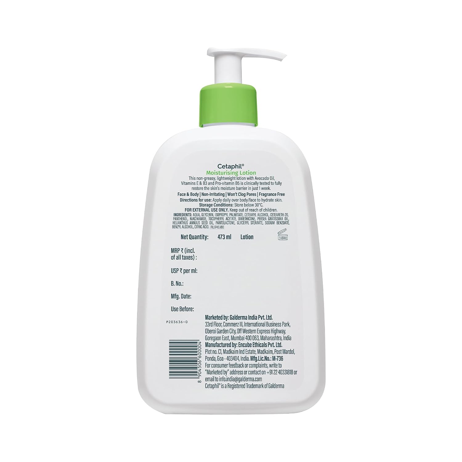 Cetaphil Moisturising Lotion 473 ml for Dry to Normal & Sensitive Skin | 48H Hydration with Niacinamide, Panthenol & Glycerin | Fragrance-Free, Non-Greasy, Dermatologist Recommended, For Face and Body