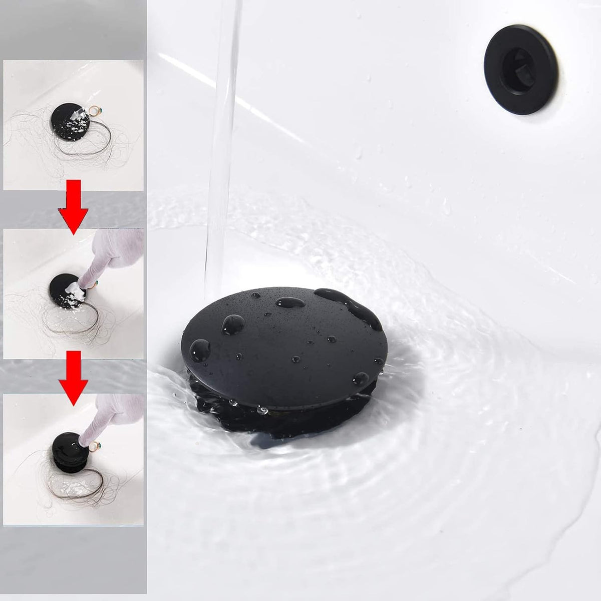 Rockgoya Bathroom Sink Drain,2 Pack Drain Stopper Bathroom Sink Without Overflow,Pop Up Drain Assembly with Detachable Strainer Basket,Built-in Anti-Clogging St